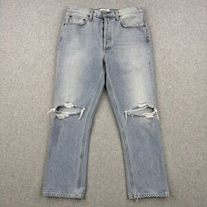 Agolde Jeans Womens 29 Light Wash Riley High Rise Straight Crop Distressed Denim